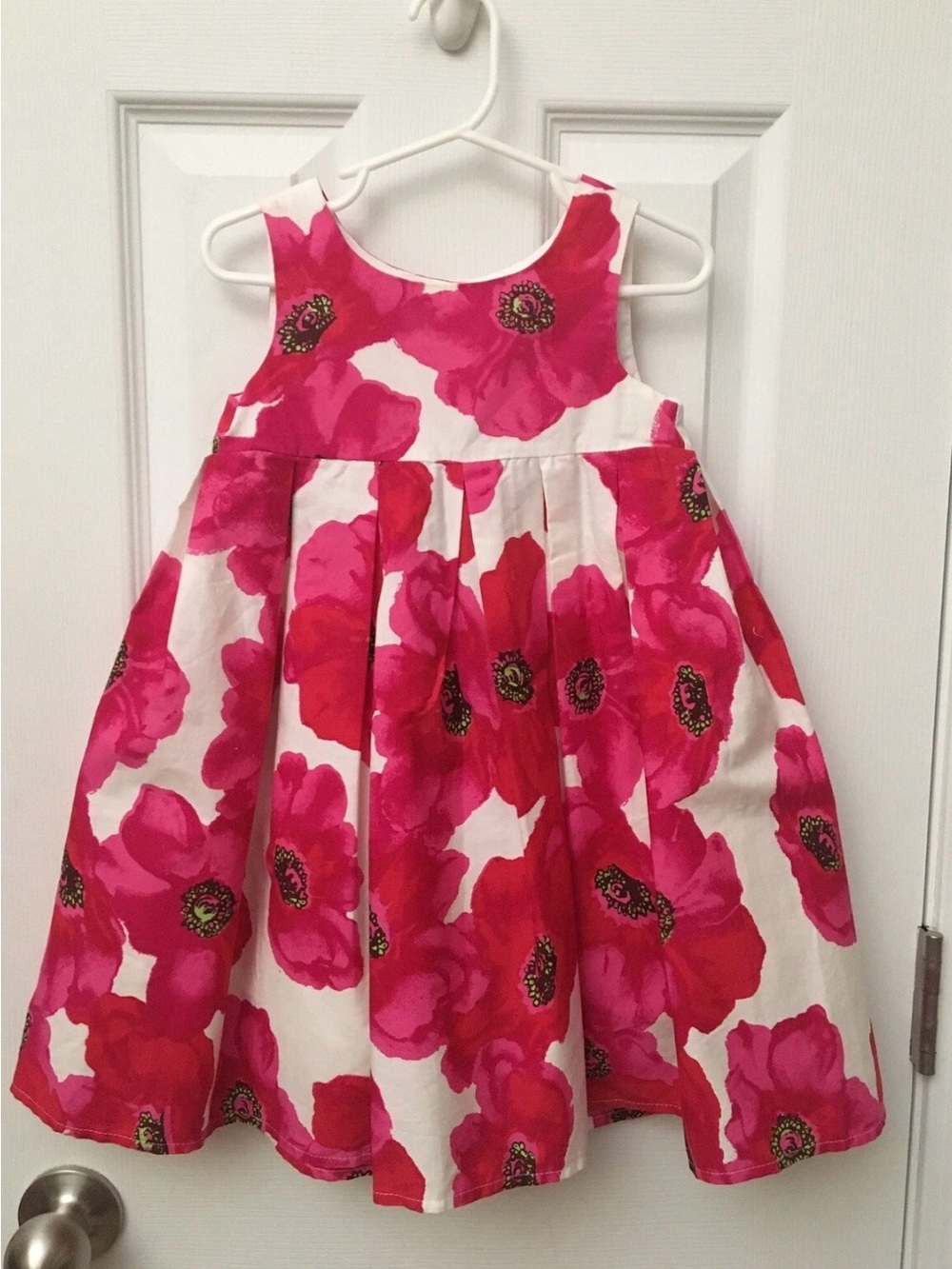 NEXT Girls Dress Size 1 1/2-2 years Pleated Red Poppy Flowers